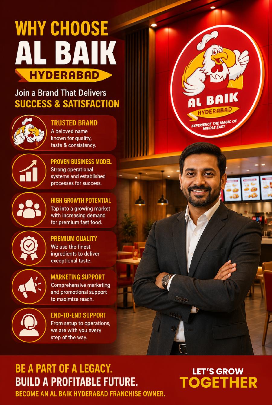 Happy Al-Baik Hyderabad franchise owner at the restaurant counter
